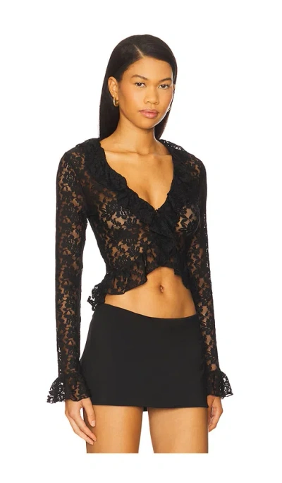 Lioness Long Nights Lace Ruffle Crop Top In Black