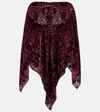 Etro Bordeaux Cape With All-over Paisley Motif And Triangular Hem In Silk Blend Woman In Burgundy