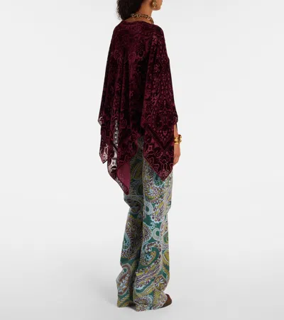 Etro Bordeaux Cape With All-over Paisley Motif And Triangular Hem In Silk Blend Woman In Burgundy