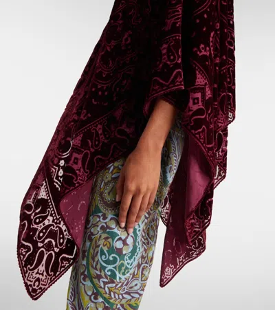 Etro Bordeaux Cape With All-over Paisley Motif And Triangular Hem In Silk Blend Woman In Burgundy