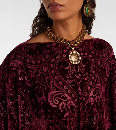 Etro Bordeaux Cape With All-over Paisley Motif And Triangular Hem In Silk Blend Woman In Burgundy