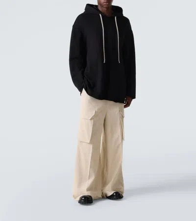 Rick Owens Hooded Sweatshirt Print Oversized Ribbed Cuffs In Black