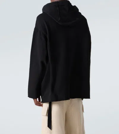 Rick Owens Hooded Sweatshirt Print Oversized Ribbed Cuffs In Black