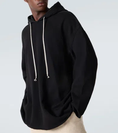 Rick Owens Hooded Sweatshirt Print Oversized Ribbed Cuffs In Black