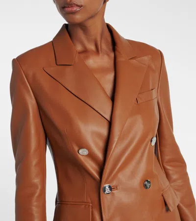 Ralph Lauren Camden Leather Double-breasted Jacket In Orange