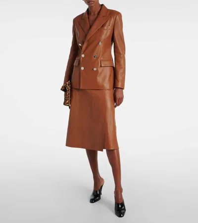 Ralph Lauren Camden Leather Double-breasted Jacket In Orange