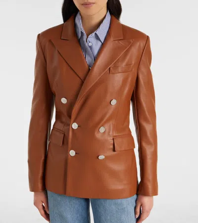 Ralph Lauren Camden Leather Double-breasted Jacket In Orange
