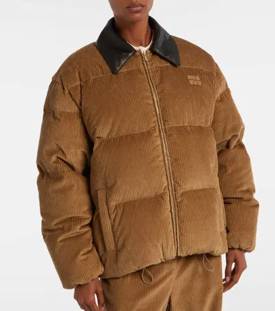 Miu Miu Cotton Corduroy Down Jacket In Brown