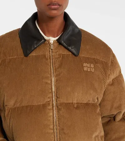Miu Miu Cotton Corduroy Down Jacket In Brown
