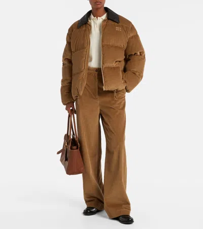 Miu Miu Cotton Corduroy Down Jacket In Brown