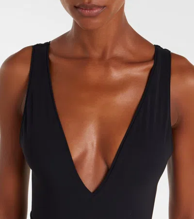 Tory Burch Double T Belted Swimsuit In Black