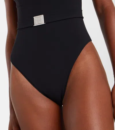 Tory Burch Double T Belted Swimsuit In Black