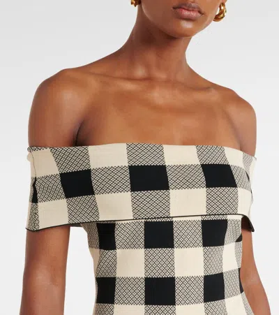 Posse Pippa Off-the-shoulder Checked Jacquard-knit Top In White