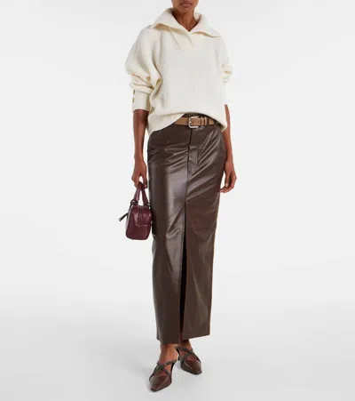 Brunello Cucinelli Stretch Nappa Leather Midi Skirt In Brown