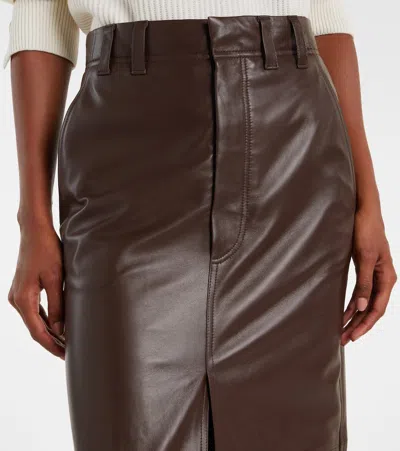 Brunello Cucinelli Stretch Nappa Leather Midi Skirt In Brown