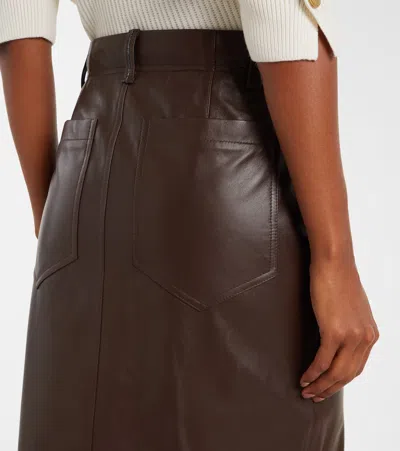 Brunello Cucinelli Stretch Nappa Leather Midi Skirt In Brown