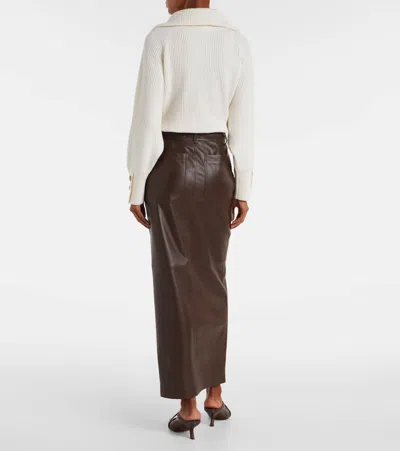 Brunello Cucinelli Stretch Nappa Leather Midi Skirt In Brown