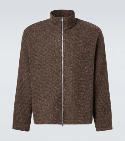 Our Legacy Textured Fabric Long Sleeve High Collar Cardigan In Brown