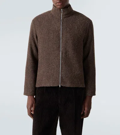 Our Legacy Textured Fabric Long Sleeve High Collar Cardigan In Brown