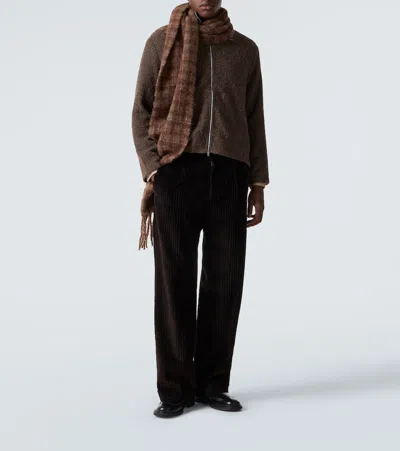 Our Legacy Textured Fabric Long Sleeve High Collar Cardigan In Brown