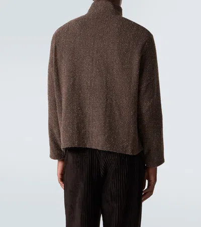 Our Legacy Textured Fabric Long Sleeve High Collar Cardigan In Brown