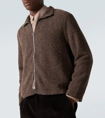 Our Legacy Textured Fabric Long Sleeve High Collar Cardigan In Brown