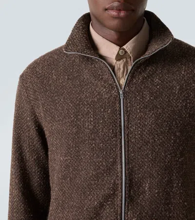 Our Legacy Textured Fabric Long Sleeve High Collar Cardigan In Brown