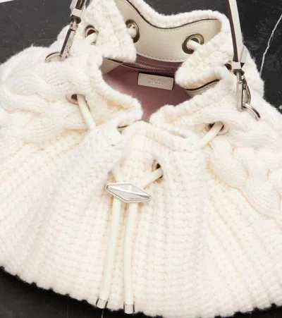 Jimmy Choo Cable-knit Drawstring Shoulder Bag In White