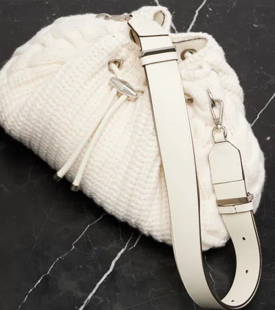 Jimmy Choo Cable-knit Drawstring Shoulder Bag In White