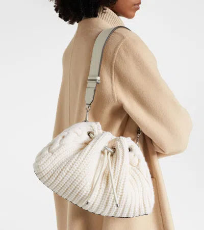 Jimmy Choo Cable-knit Drawstring Shoulder Bag In White