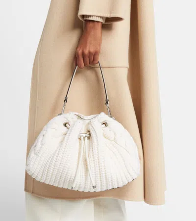 Jimmy Choo Cable-knit Drawstring Shoulder Bag In White