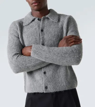 Dries Van Noten Soft Textured Long Sleeve Knit Cardigan In Gray