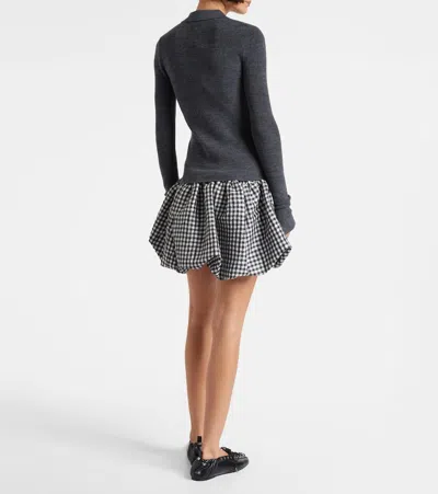 Ganni Fine Merino Wool Jacquard Knitted Polo Shirt In Gray