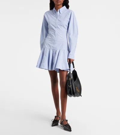 Ganni Striped Peplum Top Long Sleeves In Blue