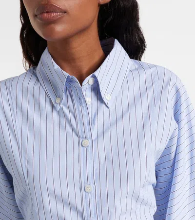 Ganni Striped Peplum Top Long Sleeves In Blue