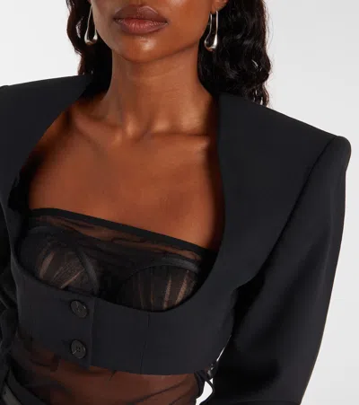 Nensi Dojaka Cleo Blazer Cropped Square Neck Jacket In Black