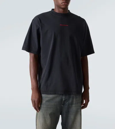 Balenciaga Black Crewneck T-shirt With Logo On The Front And On The Back In Cotton Man In Black