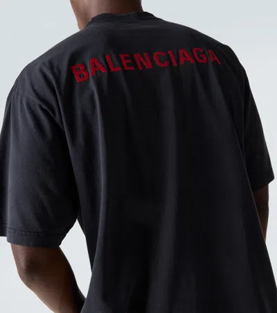 Balenciaga Black Crewneck T-shirt With Logo On The Front And On The Back In Cotton Man In Black