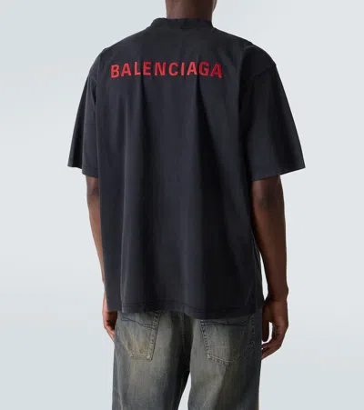 Balenciaga Black Crewneck T-shirt With Logo On The Front And On The Back In Cotton Man In Black
