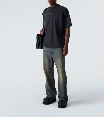 Balenciaga Black Crewneck T-shirt With Logo On The Front And On The Back In Cotton Man In Black