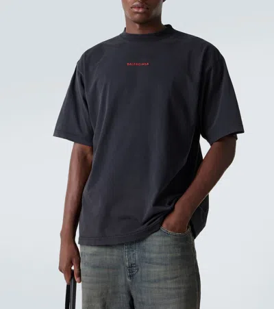Balenciaga Black Crewneck T-shirt With Logo On The Front And On The Back In Cotton Man In Black