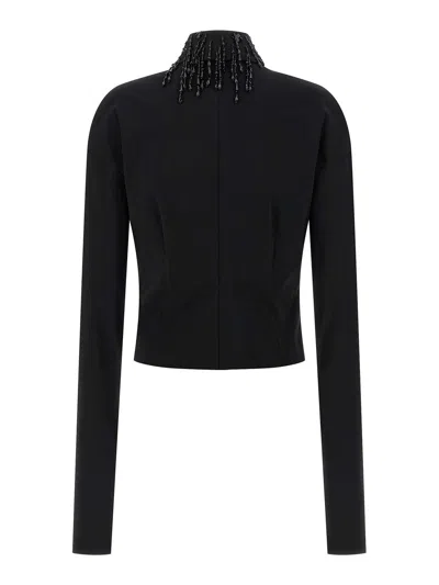 Alberta Ferretti Embellished Collar Fitted Silhouette Long Sleeves In Black