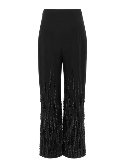 Alberta Ferretti Flared High Waist Trousers With Beaded Embellishments In Black