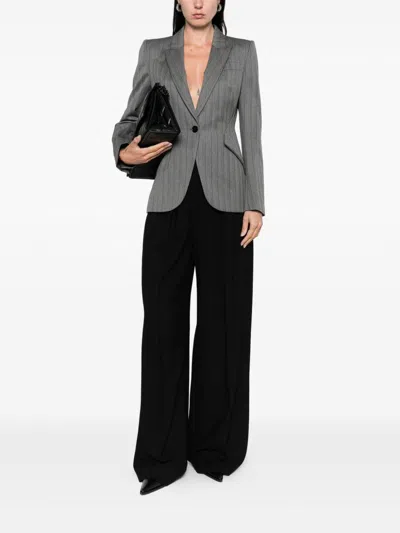 Alexander Mcqueen Herringbone Striped Single-breasted Blazer Jacket In Gray
