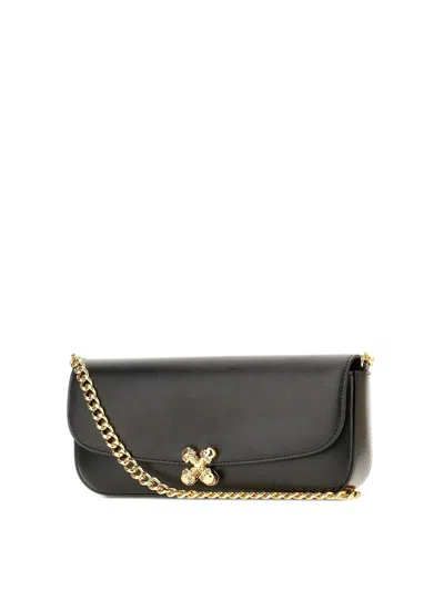Alexander Mcqueen Black Leather Skull Flower Small Shoulder Bag In Animal Print