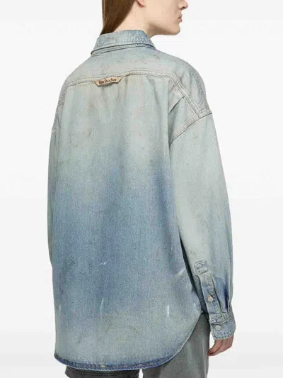 Acne Studios Jacquard Monogram Denim Shirt In Blue Beige
