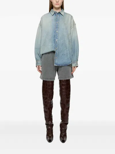 Acne Studios Jacquard Monogram Denim Shirt In Blue Beige