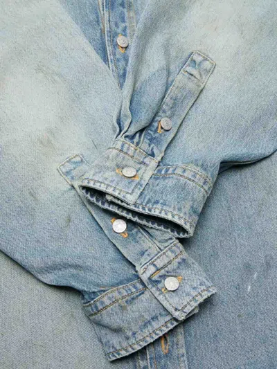 Acne Studios Jacquard Monogram Denim Shirt In Blue Beige