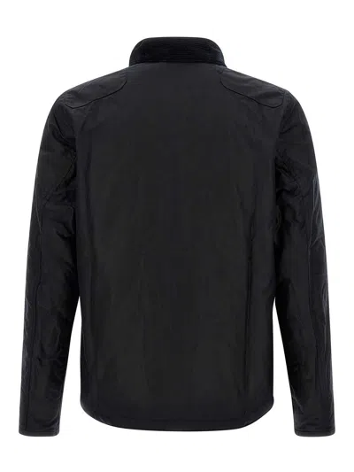 Barbour Collared Waxed Cotton Jacket And Pockets In Black