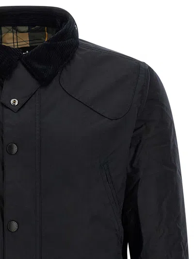 Barbour Collared Waxed Cotton Jacket And Pockets In Black